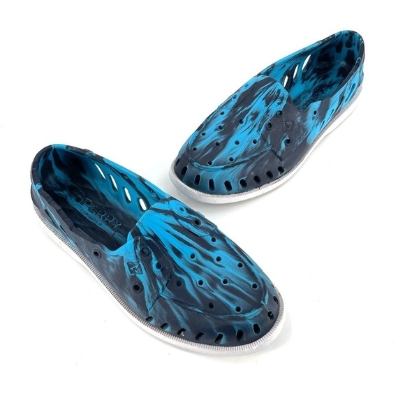 SPERRY Top Side Float Boat Rubber Shoe Marbled Blue Print - Picture 1 of 7